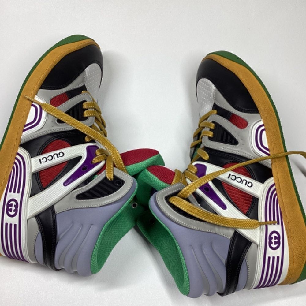 Gucci Evolution Basket High-Top Sneakers Black White Purple Size EU 39.5 - Picture 12 of 17